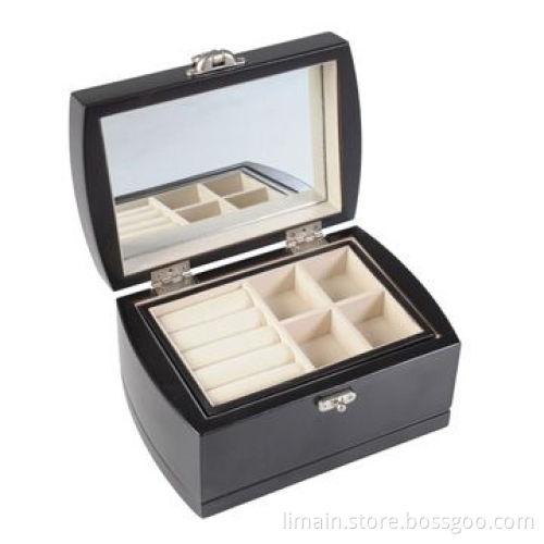 MDF Jewelry Box with Mirror-backed Lid, Available in Black Color